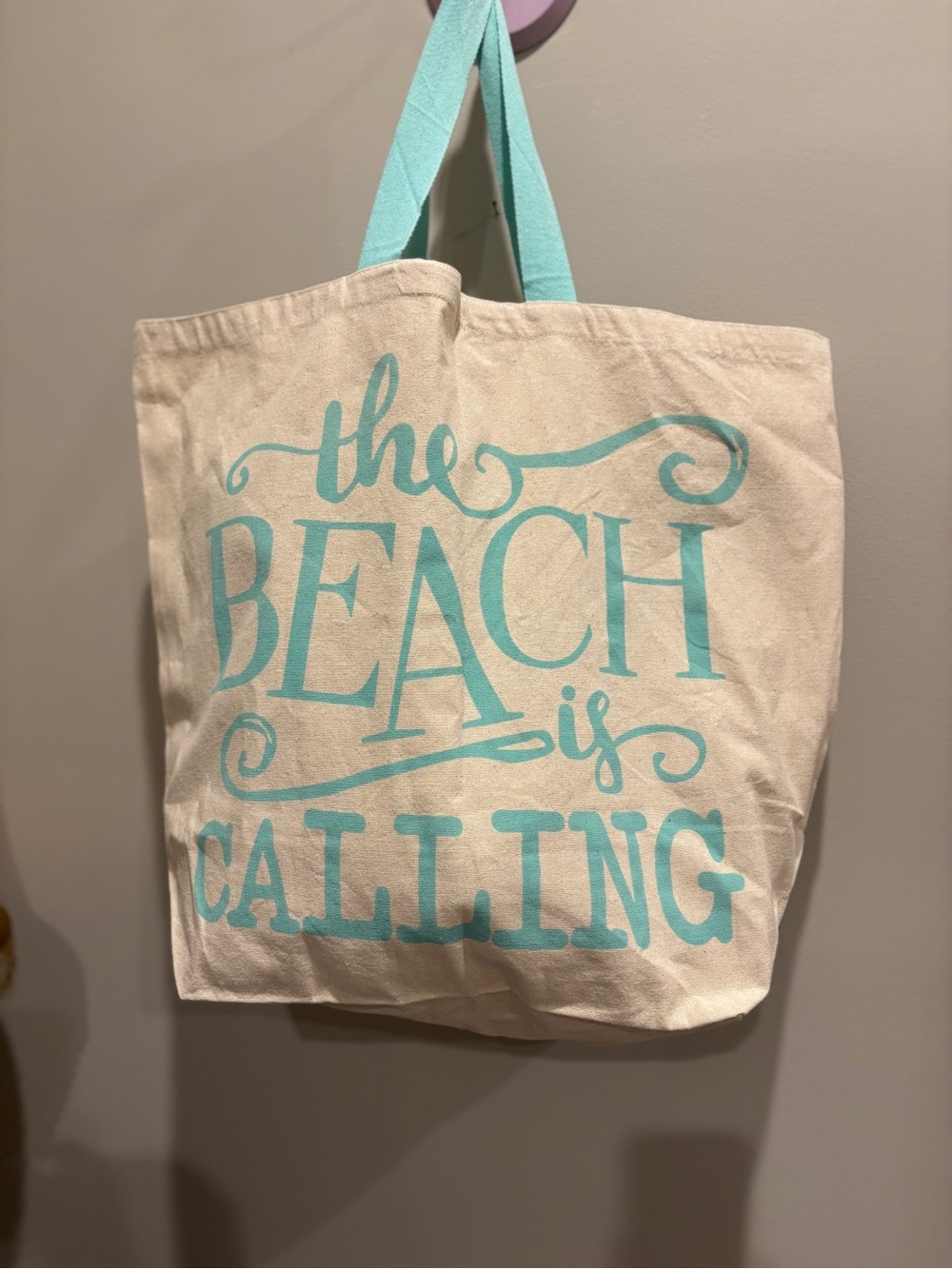 The Beach Is Calling Canvas Tote Bag - Aqua Print